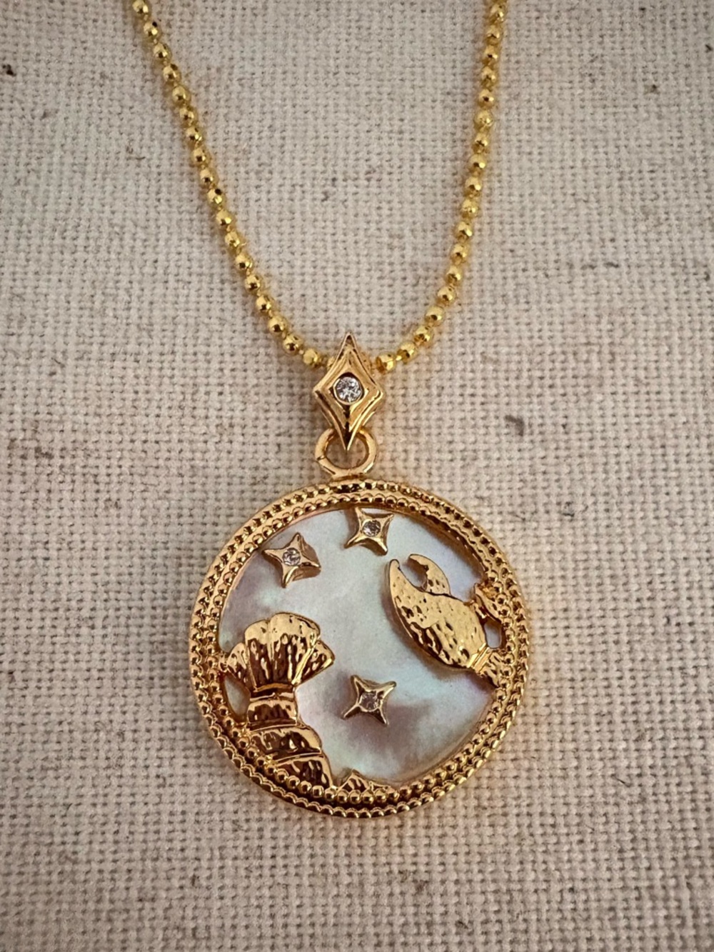 Mayamar Cancer Zodiac Mother of Pearl Gold Necklace 16"